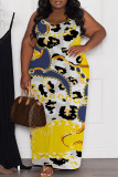 Causal Graphcis Print Backless Spaghetti Strap Floor Length Vacation Baggy Plus Size Sundress Slip Maxi Dress