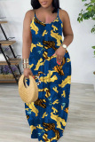 Sexy Floral Print Backless Spaghetti Strap Floor Length Vacation Baggy Sundress Slip Maxi Dress