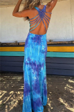 Casual Ombre Print Sleeveless Backless U Neck Long Vacation Bodycon Maxi Tank Dresses