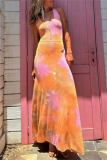 Casual Ombre Print Sleeveless Backless U Neck Long Vacation Bodycon Maxi Tank Dresses