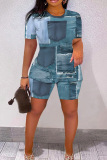 Casual Graphics Print O Neck Short Sleeve Oversize T Shirt And Shorts Two Pieces Shorts Set