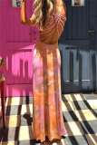 Casual Ombre Print Sleeveless Backless U Neck Long Vacation Bodycon Maxi Tank Dresses