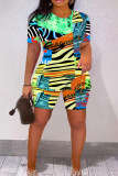 Casual Graphics Print O Neck Short Sleeve Oversize T Shirt And Shorts Two Pieces Shorts Set