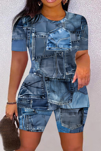 Casual Graphics Print O Neck Short Sleeve Oversize T Shirt And Shorts Two Pieces Shorts Set