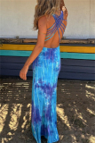 Casual Ombre Print Sleeveless Backless U Neck Long Vacation Bodycon Maxi Tank Dresses