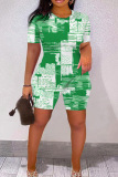 Casual Graphics Print O Neck Short Sleeve Oversize T Shirt And Shorts Two Pieces Shorts Set