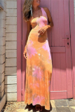 Casual Ombre Print Sleeveless Backless U Neck Long Vacation Bodycon Maxi Tank Dresses