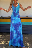 Casual Ombre Print Sleeveless Backless U Neck Long Vacation Bodycon Maxi Tank Dresses