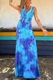 Casual Ombre Print Sleeveless Backless U Neck Long Vacation Bodycon Maxi Tank Dresses