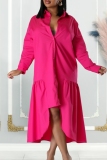 Casual Turndown Collar Long Sleeve Irregular Hem Vacation Midi Shirt Dresses