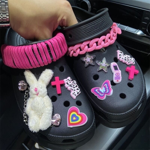 Diy Sweet Cool Girls Goth Style Shoes Decoration Hollow Out High-Heel Closed Toe Sandals