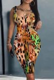 Sexy Graphics Print U Neck Sleeveless Bodycon Midi Tank Dresses