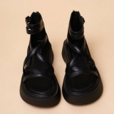 Open Toe Elastic Ankle Strap Flat Flatform Platform Wedge Sandals