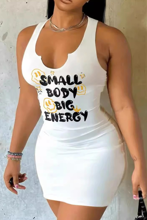 Sleeveless Letter Print U Neck Wrapped Skirt Bodycon Mini Tank Dresses