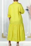 Casual Turndown Collar Long Sleeve Irregular Hem Vacation Midi Shirt Dresses