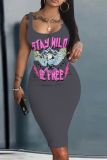 Sexy Graphics Print U Neck Sleeveless Bodycon Midi Tank Dresses