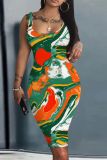 Sexy Graphics Print U Neck Sleeveless Bodycon Midi Tank Dresses