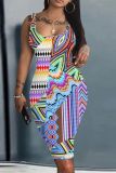 Sexy Graphics Print U Neck Sleeveless Bodycon Midi Tank Dresses