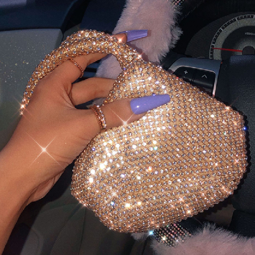 Wedding Bridal Glitter Rhinestone Mini Bag Triangle Handbag Bling Crystal Evening Clutch Bag Purse