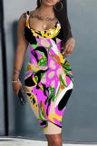 Sexy Graphics Print U Neck Sleeveless Bodycon Midi Tank Dresses