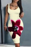 Sexy Graphics Print U Neck Sleeveless Bodycon Midi Tank Dresses
