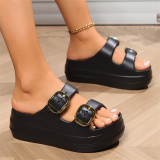 Punk Style Peep Toe Bat Wing Platform Slide Buckle Detail Sandals