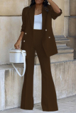 Business Wear Turn-back Collar Long Sleeve Buttons Blazer Jackets And Flare Leg Pants Formal Office Lady Two Pieces Suit Sets