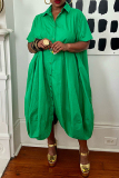 Casual Turndown Collar Short Sleeve Shirt Irregular Bubble Hem Loose Vacation Maxi Shirt Dresses