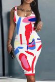 Casual Graphics Print U Neck Sleeveless Vacation Bodycon Midi Tank Dress
