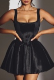 Formal Sleeveless Backless U Neck Belted Party Evening A Line Pleated Mini Tank Dresses