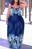 Casual Graphics Print Backless Spaghetti Strap Floor Length Vacation Baggy Sundress Slip Maxi Dress