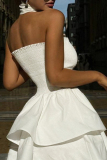 Sleeveless Backless Strapless Ruched Ruffle Tiered Hem Formal Party Evening A Line Tube Mini Dresses