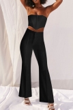 Casual Backless Strapless Sleeveless Tube Crop Tops And Flare Leg Pans Formal Evening Party Two Pieces Trouser Sets