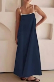 Casual Sleeveless Backless Spaghetti Strap Long Loose Vacation Cotton Linen Maxi Slip Dresses