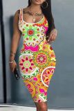 Casual Graphics Print U Neck Sleeveless Vacation Bodycon Midi Tank Dress