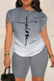 Casual Gradient Print O Neck Short Sleeve Oversize T-Shirt And Shorts Two Pieces Shorts Sets