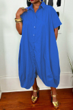 Casual Turndown Collar Short Sleeve Shirt Irregular Bubble Hem Loose Vacation Maxi Shirt Dresses