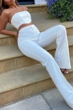 Casual Backless Strapless Sleeveless Tube Crop Tops And Flare Leg Pans Formal Evening Party Two Pieces Trouser Sets