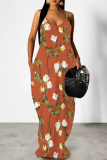Sexy Floral Print Backless Spaghetti Strap Floor Length Vacation Baggy Sundress Slip Maxi Dress