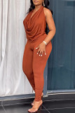 Sleeveless Asymmetrical Collar Ruched Halter Crop Tops And Skinny Pants Vacation Two Pieces Trouser Sets