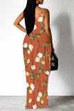 Sexy Floral Print Backless Spaghetti Strap Floor Length Vacation Baggy Sundress Slip Maxi Dress