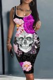 Casual Graphics Print U Neck Sleeveless Vacation Bodycon Midi Tank Dress