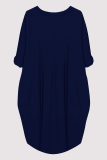Casual Figure Print O Neck Long Sleeve Pocket Loose Midi T-shirt Dresses