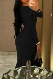 Formal O Neck Long Sleeve Ruched Mermaid Hem Long Party Evening Bodycon Maxi Dress