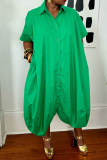 Casual Turndown Collar Short Sleeve Shirt Irregular Bubble Hem Loose Vacation Maxi Shirt Dresses