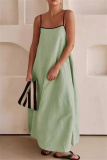 Casual Sleeveless Backless Spaghetti Strap Long Loose Vacation Cotton Linen Maxi Slip Dresses