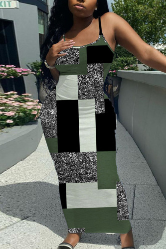 Casual Graphics Print Backless Spaghetti Strap Long Vacation Plus Size Bodycon Maxi Slip Dresses