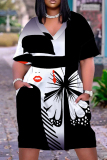 Casual Graphics Print Basic V Neck Short Sleeve Loose Pockets Midi T-Shirt Dress