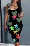 Casual Graphics Print U Neck Sleeveless Vacation Bodycon Midi Tank Dress