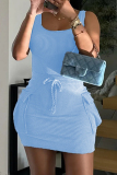 Casual U Neck Sleeveless Pocket Tank Tops And Mini Skirt Vacation Two Pieces Dress Sets